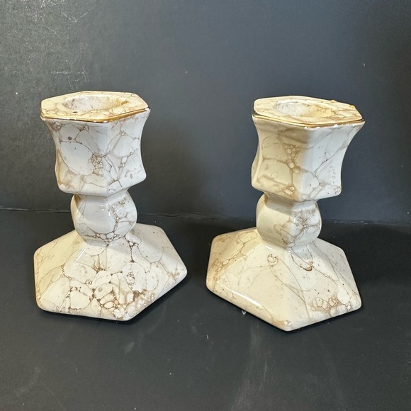PartyLite Marble-Patterned Candle Holders - Picture 2 of 3